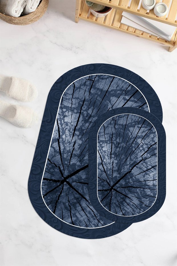 Digital Printed Non-Slip Base Washable Oval Bath Mat Set of 2 Toilet Seat Covers