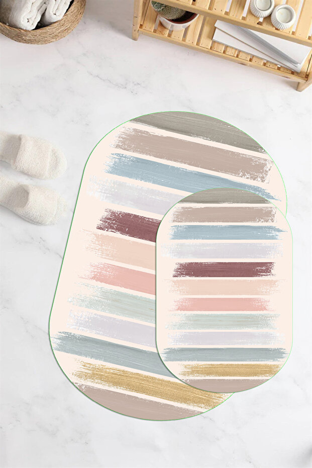Digital Printed Non-Slip Base Washable Oval Bath Mat Set of 2 Toilet Seat Covers