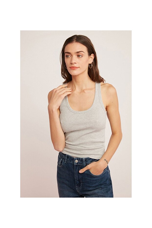 Kadın Fitilli Pamuklu Kalın Askılı Basic Atlet 3'Paket - 4