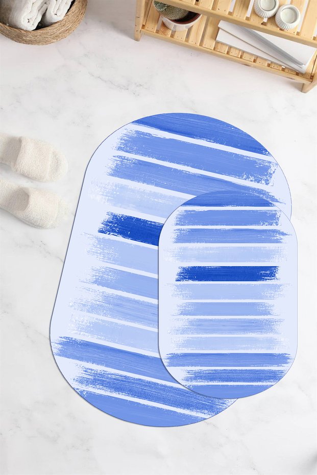 Digital Printed Non-Slip Base Washable Oval Bath Mat Set of 2 Toilet Seat Covers
