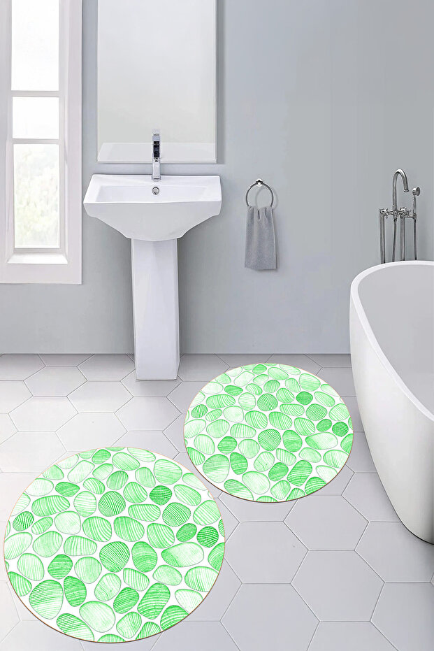 Digital Printed 3D Washable Round Bath Mat Set of 2 Toilet Seat Covers