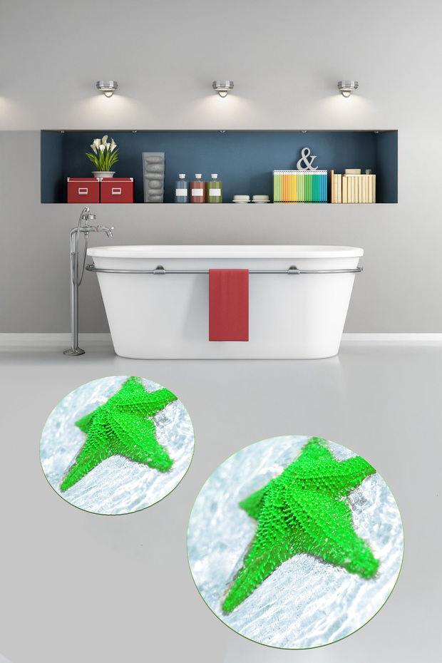 3D Printed Non-Slip Base Washable Round Bath Mat Set of 2 Toilet Seat Covers