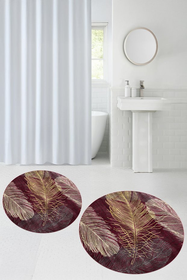 Printed Non-Slip Base Washable Round Bath Mat Set of 2 Toilet Seat Covers