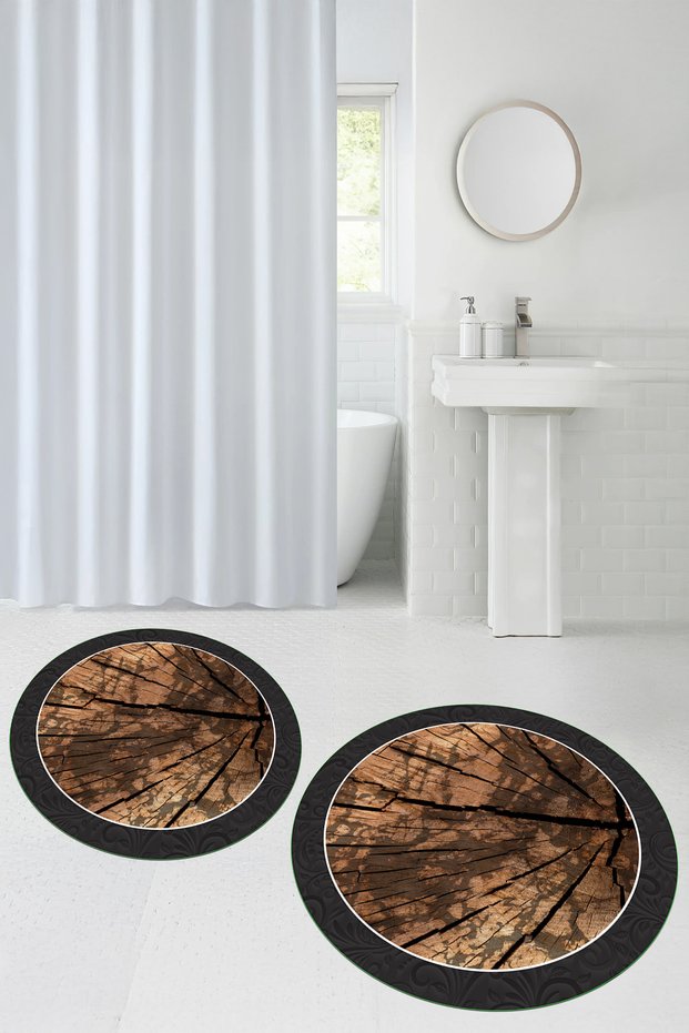 Printed Non-Slip Base Washable Round Bath Mat Set of 2 Toilet Seat Covers