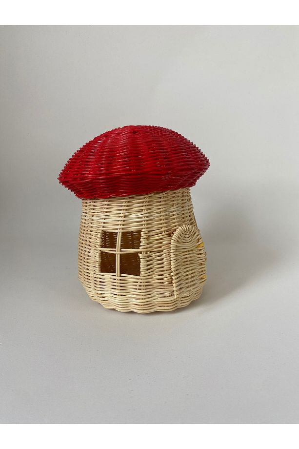 El Yapımı Bambu Rattan Mantar Ev 1 Adet -Bahçe-Balkon Süsü-Işıklı Mantar - 3