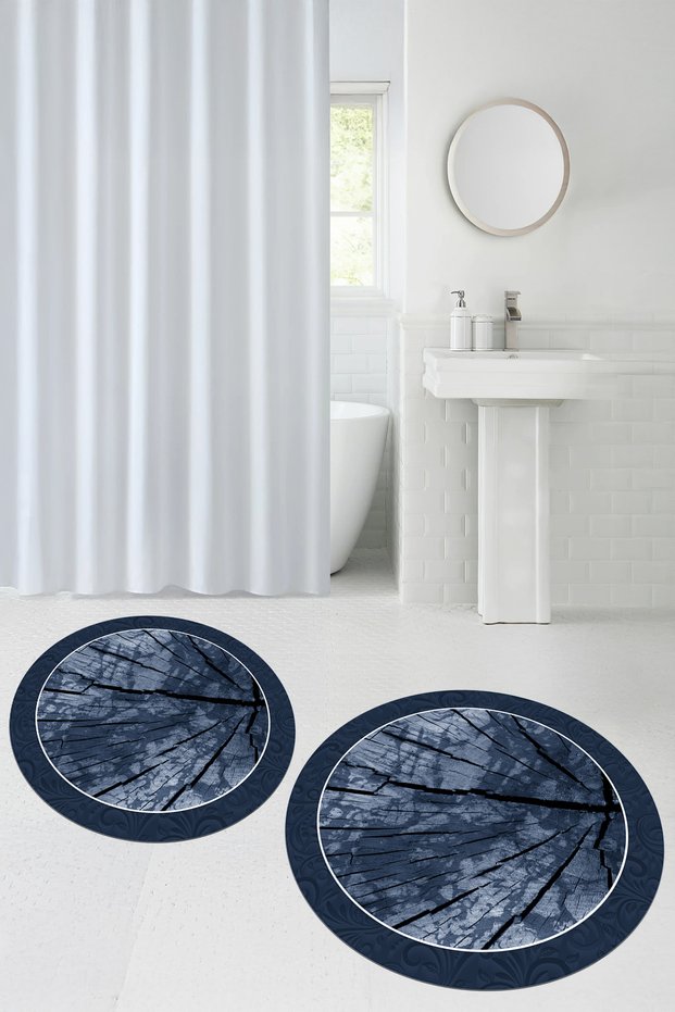 Printed Non-Slip Base Washable Round Bath Mat Set of 2 Toilet Seat Covers