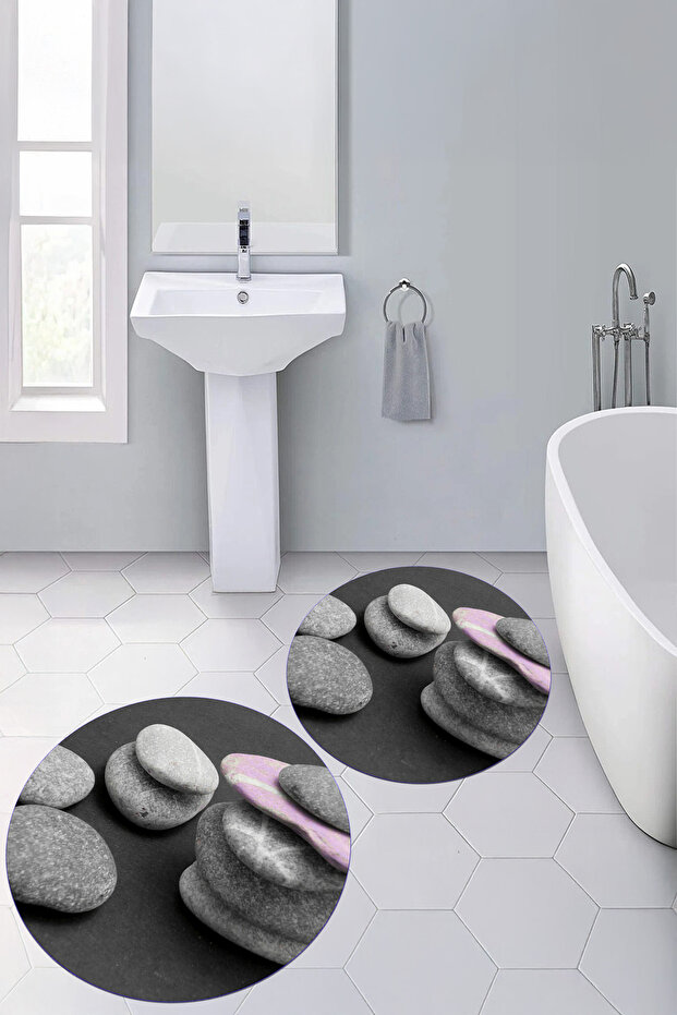Digital Printed 3D Washable Round Bath Mat Set of 2 Toilet Seat Covers