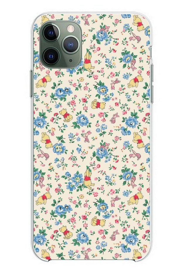 حافظة سيليكون شفافة متوافقة مع هاتف iPhone 11 PRO مع دب ويني بوه والزهور
