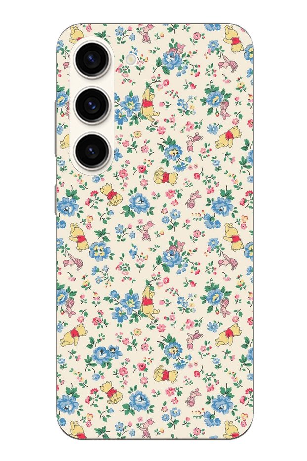 Samsung Galaxy S23 Compatible Bear Winnie Pooh and Flowers Transparent Silicone Case