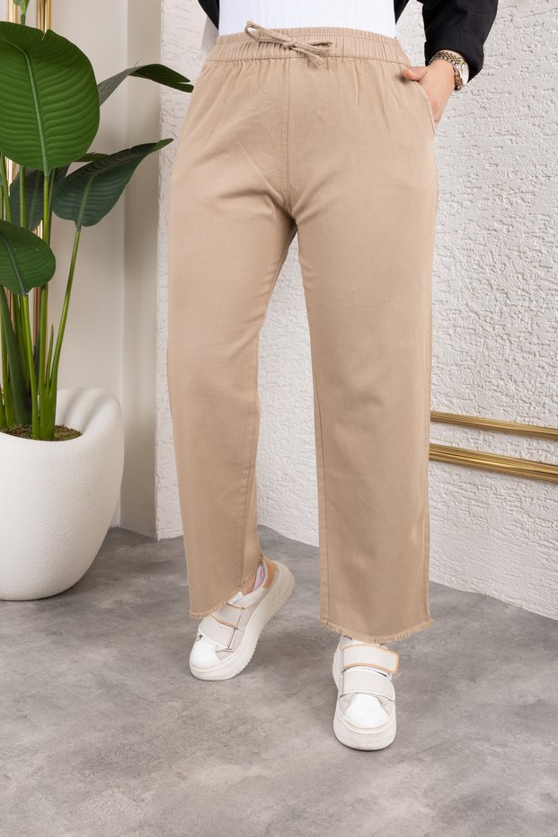 Elastic Waist Linen Trousers - Mink / A0104
