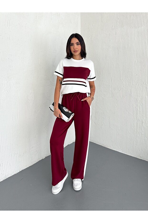 PANELED STRIPE-DETAIL MODAL FABRIC TRACKSUIT SET