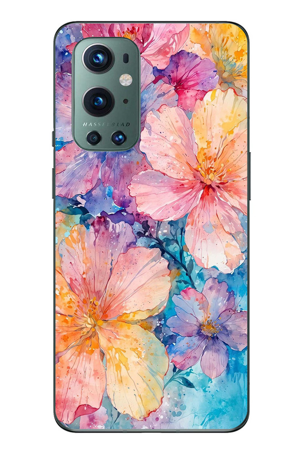 حافظة سيليكون شفافة متوافقة مع Oneplus 9 PRO مزينة بالزهور الملونة