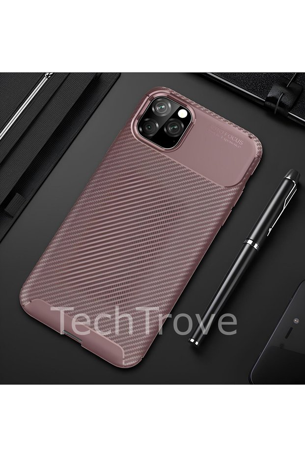 iPhone 11 Pro Case Shock Absorbing Carbon Fiber Pattern with Camera Protection Non-Fade Silicone Cover