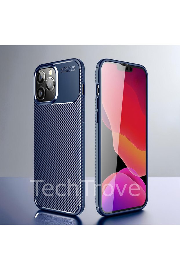iPhone 14 Pro Max Case Shock-Absorbing Carbon Fiber Pattern with Camera Protection Non-Fade Silicone Cover