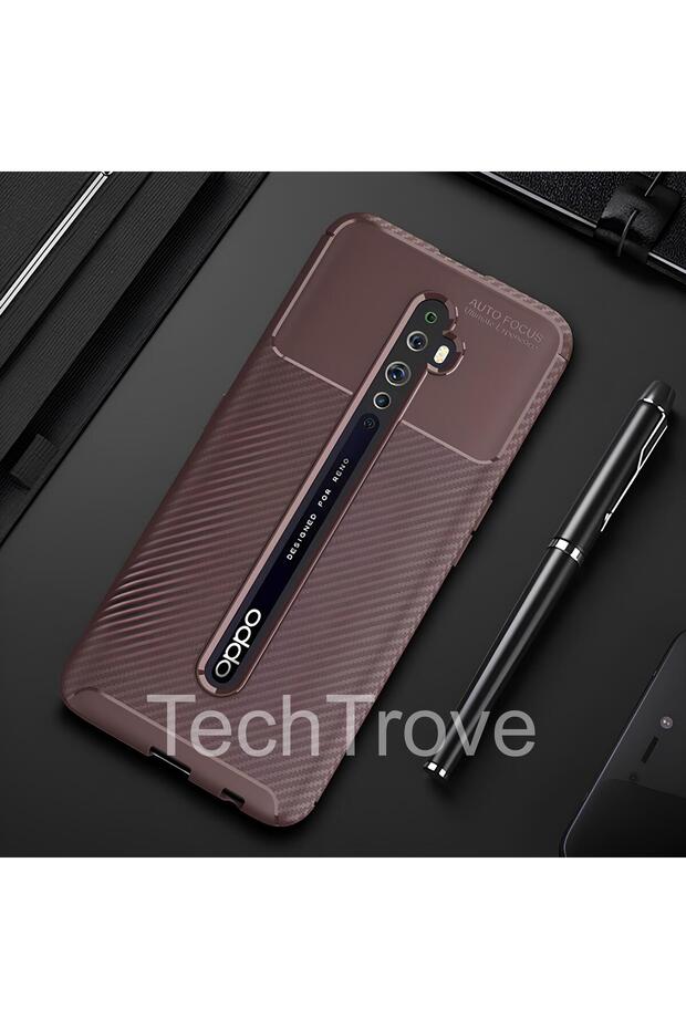 Oppo Reno 2 Case Shock Absorbing Carbon Fiber Pattern with Camera Protection Non-Fade Silicone Cover