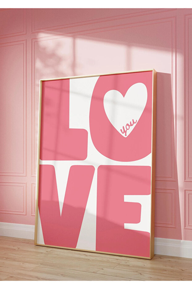 Natural Wooden Framed Uv Printing Pink Love Written Painting Set – Modern & Stylish Wall Decor
