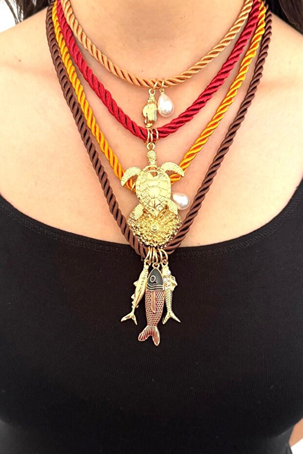 Hasır Kaplumbağa Balık İnci Model Yazlık Kolye - 1