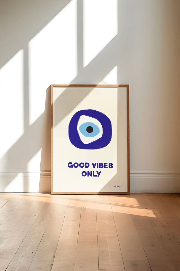 Natural Wooden Framed Uv Printing Evil Eye Bead Detailed Painting Set – Modern & Stylish Wall Decor