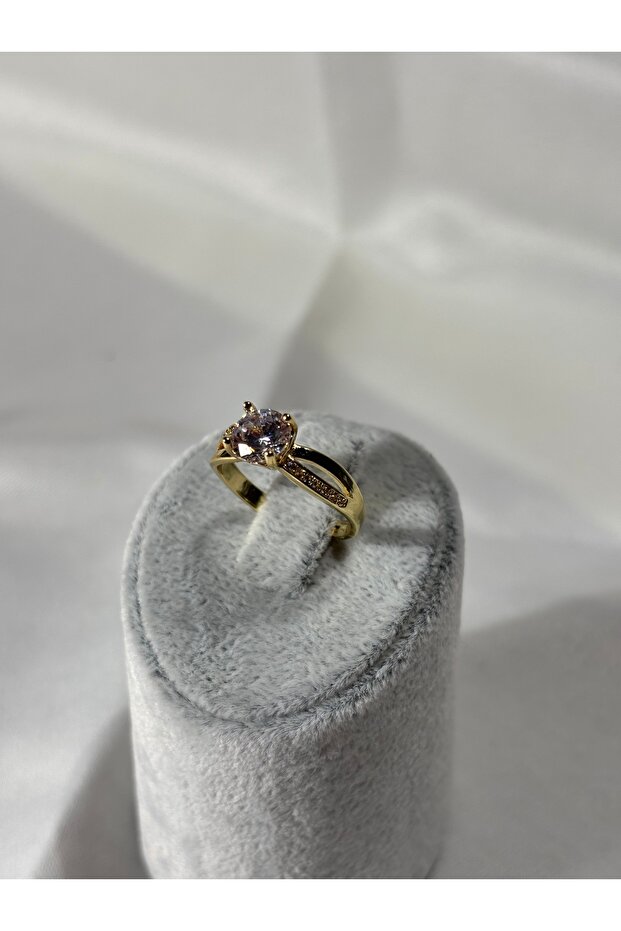 Zircon Solitaire Gold Steel Ring