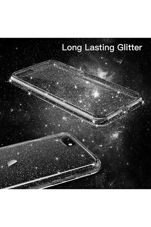 iPhone 7 / 8 / SE Modelleriyle Uyumlu Parlak Simli Transparan Silikon Kılıf - 2