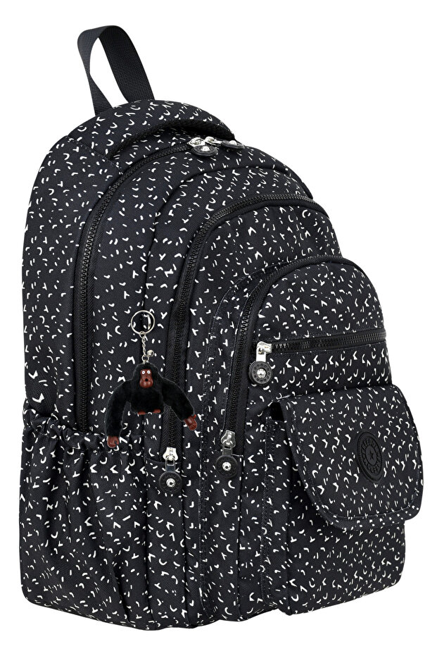 حقيبة ظهر فاخرة منقوشة متوسطة الحجم مع هدية سلسلة مفاتيح على شكل قرد - 1