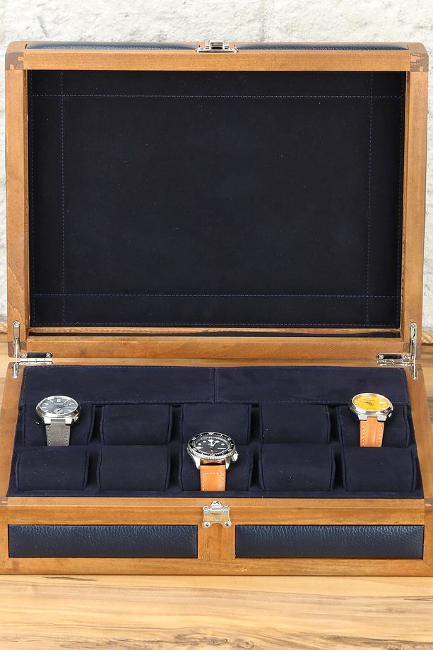 10'lu Saat Kutusu Ahşap Saat Kutusu Deri Saat Kutusu Saat Koleksiyon Kutusu Watch Box - 1