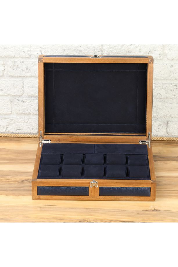 10'lu Saat Kutusu Ahşap Saat Kutusu Deri Saat Kutusu Saat Koleksiyon Kutusu Watch Box - 4