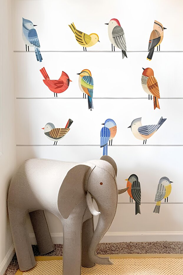 Cute Birds Wall Sticker Set - Birds on a Wire Kids Room Decor Set