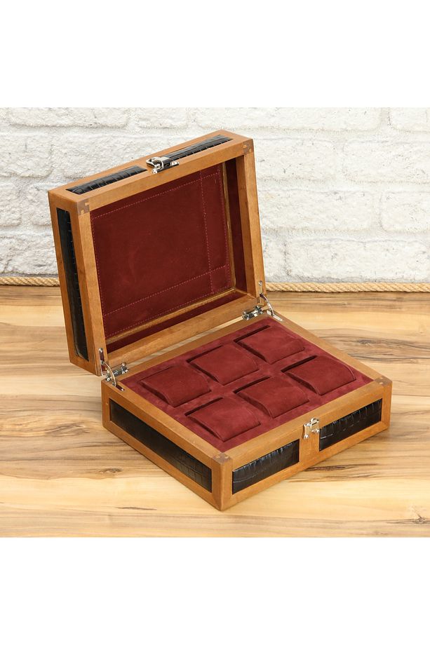 6'lı Ahşap Saat Kutusu Çoklu Saat Kutusu Saat Koleksiyon Kutusu Watch Box Case - 3