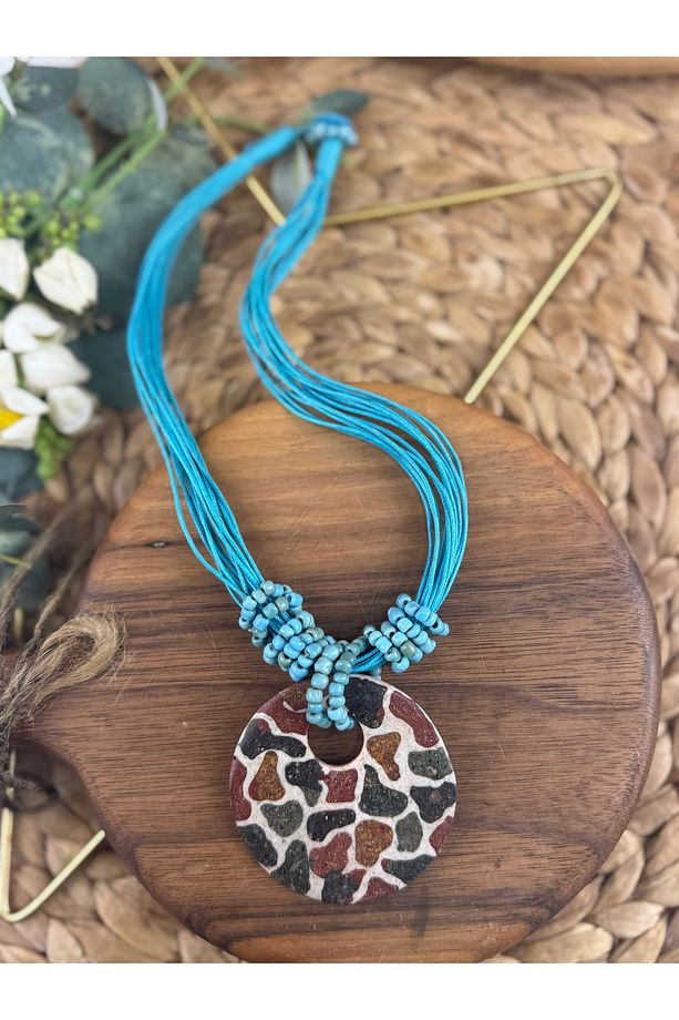 Leopar taşlı el yapımı tasarım kolye - 1