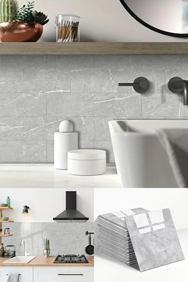 10 Adet Granit Görünümlü Kendinden Yapışkanlı Duvar Kaplama – Banyo, Mutfak ve Yaşam Alanları İçin - 2