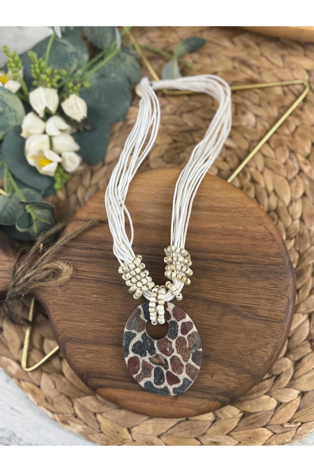 Leopar taşlı el yapımı tasarım kolye - 1