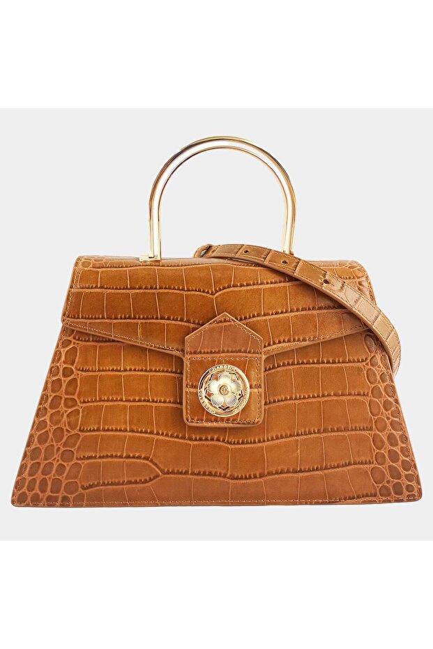 Brown Leather Laetitia Crossbody bag with Top Handle