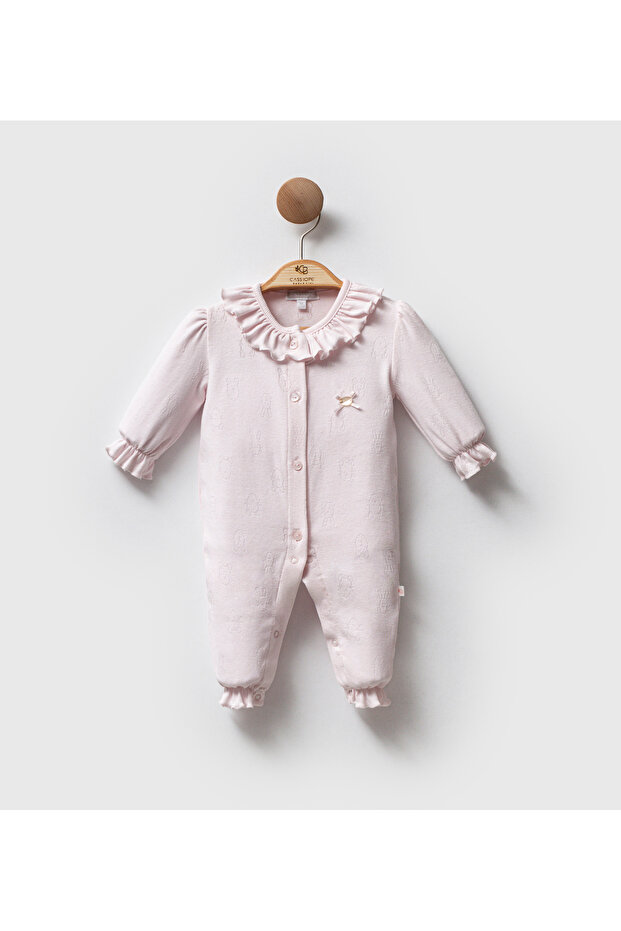 Jacquard Fabric Jumpsuit with Ruffle Collar and Pattern Without Booties - 1