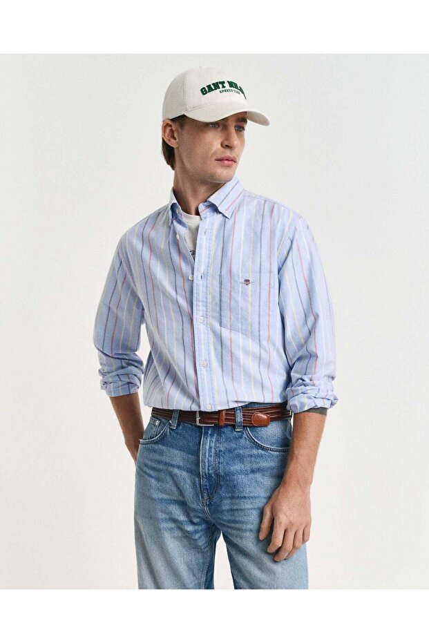 Regular Fit Multi Striped Classic Short Sleeve Oxford Shirt