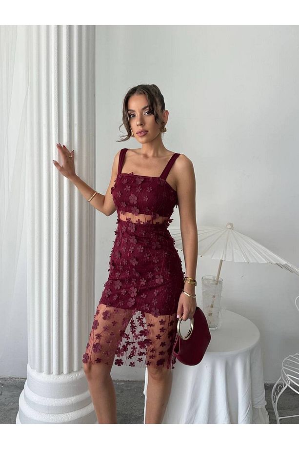 Çiçek Tül Tasarım Lara Mini Elbise - 5