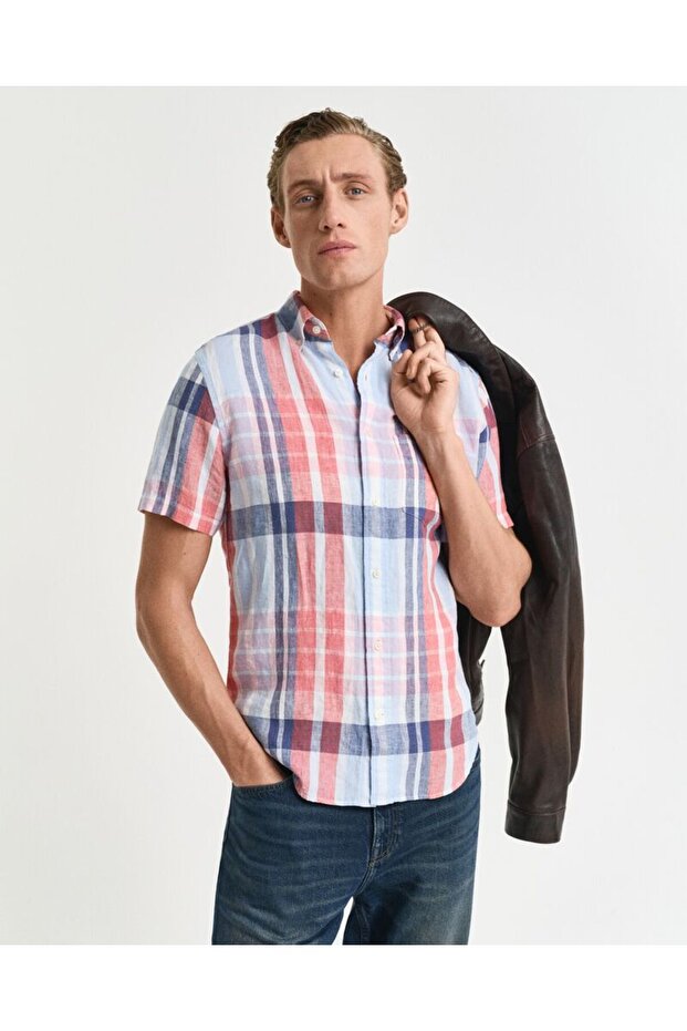 Regular Fit Short Sleeve Linen Madras Shirt