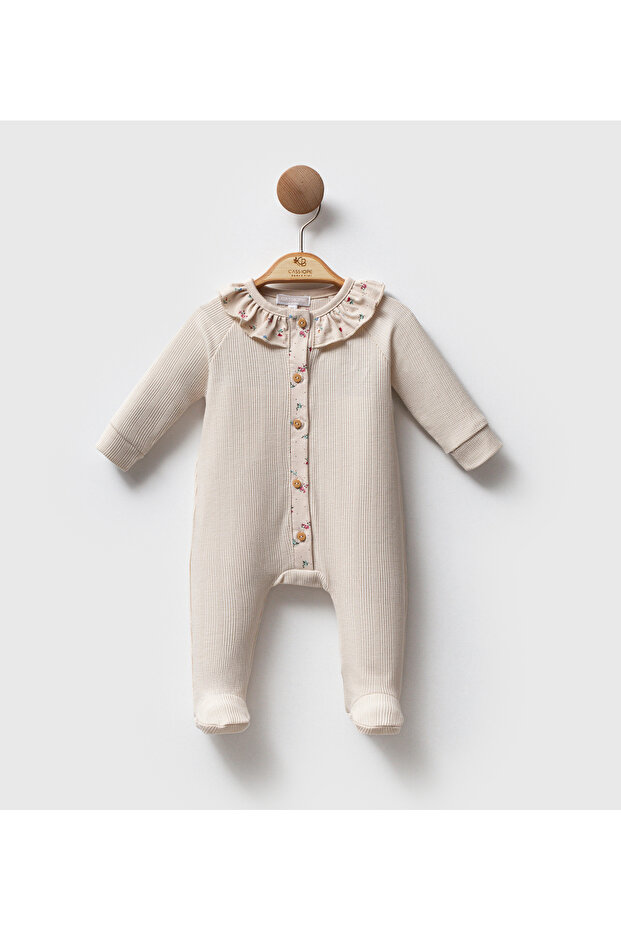 Jacquard Floral Printed Jumpsuit with Booties - 1