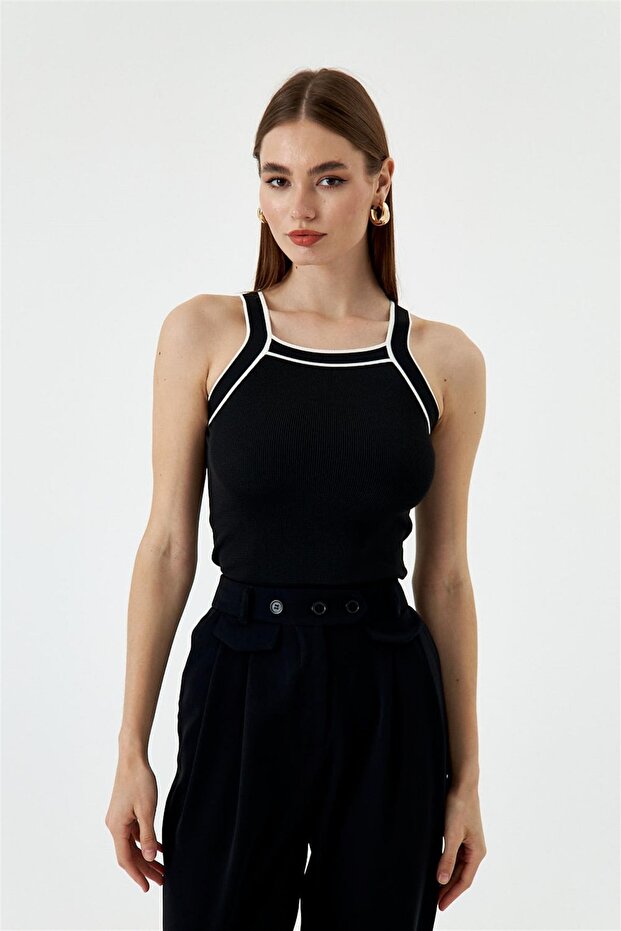 Women's Black Striped Knitwear Blouse