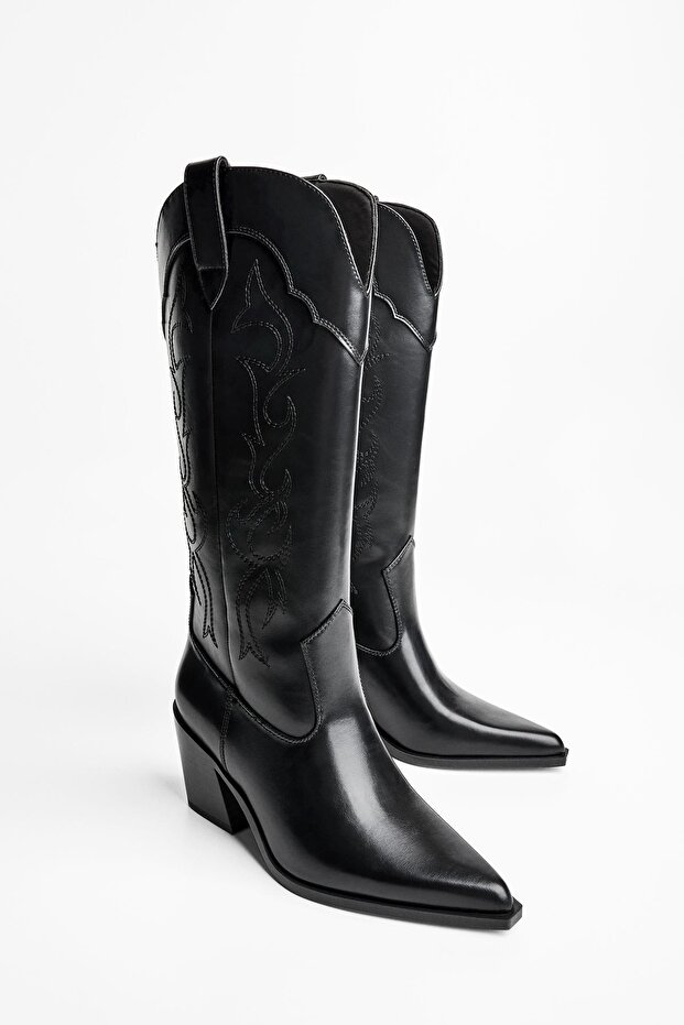 Nakışlı kovboy topuklu bot - 5