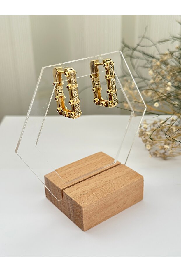 أقراط سيريناي مستطيلة الشكل من حجر الفوشيا - 3