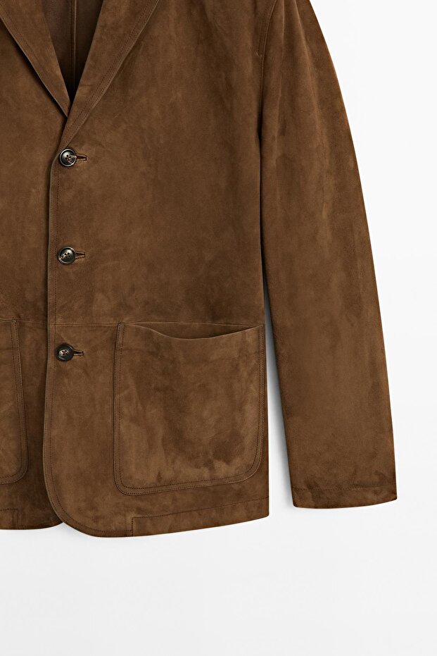 Dikişli süet deri blazer - 7