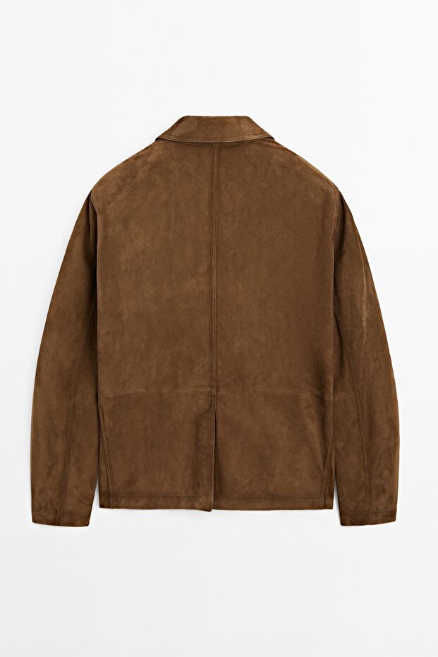 Dikişli süet deri blazer - 8