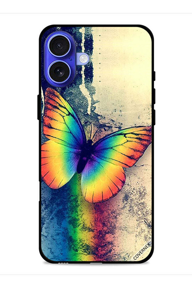 غطاء حماية لجهاز Apple iPhone 16 Plus بتصميم فراشة قوس قزح عتيقة