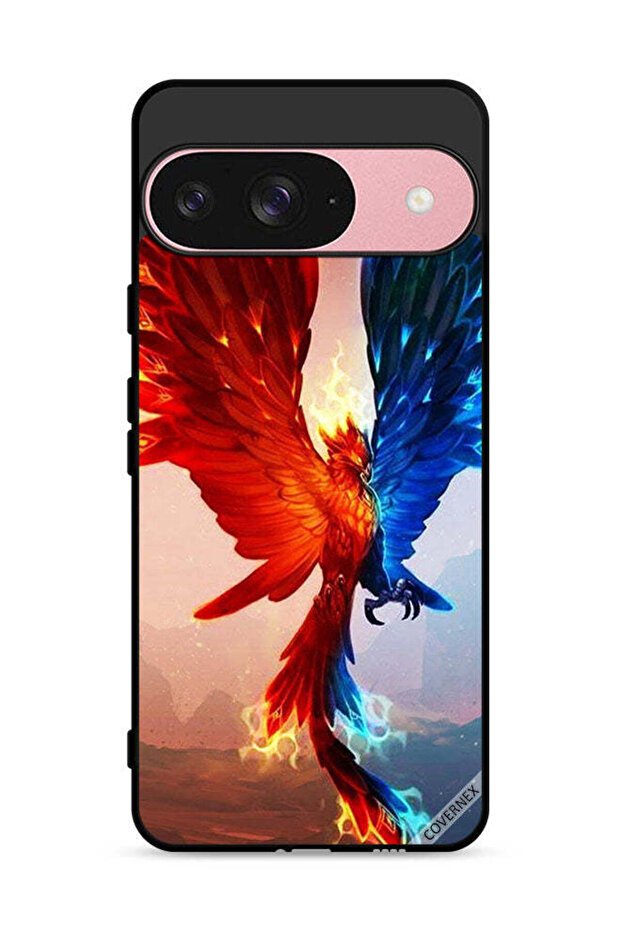 غطاء حماية لجهاز Google Pixel 9 بخلفية نسر النار والماء