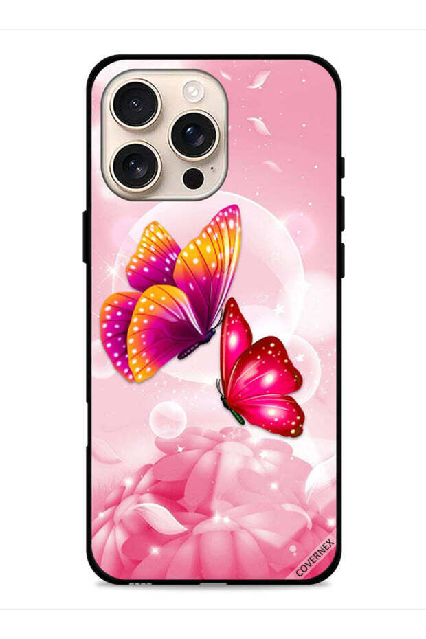 غطاء حماية لهاتف Apple iPhone 16 Pro Max بنقشة فراشات لطيفة
