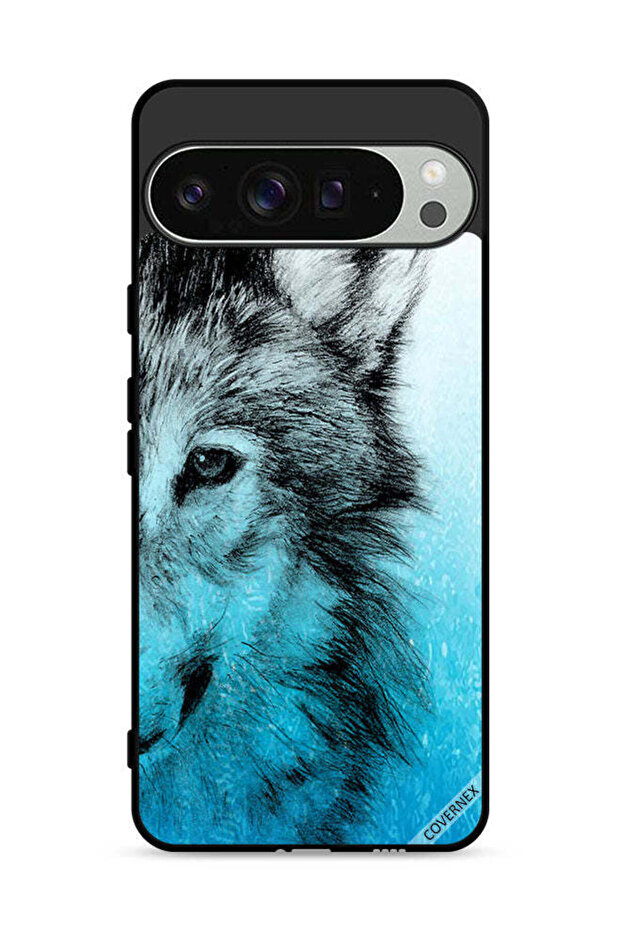 غطاء حماية لجهاز Google Pixel 9 Pro بتصميم نصف وجه ذئب