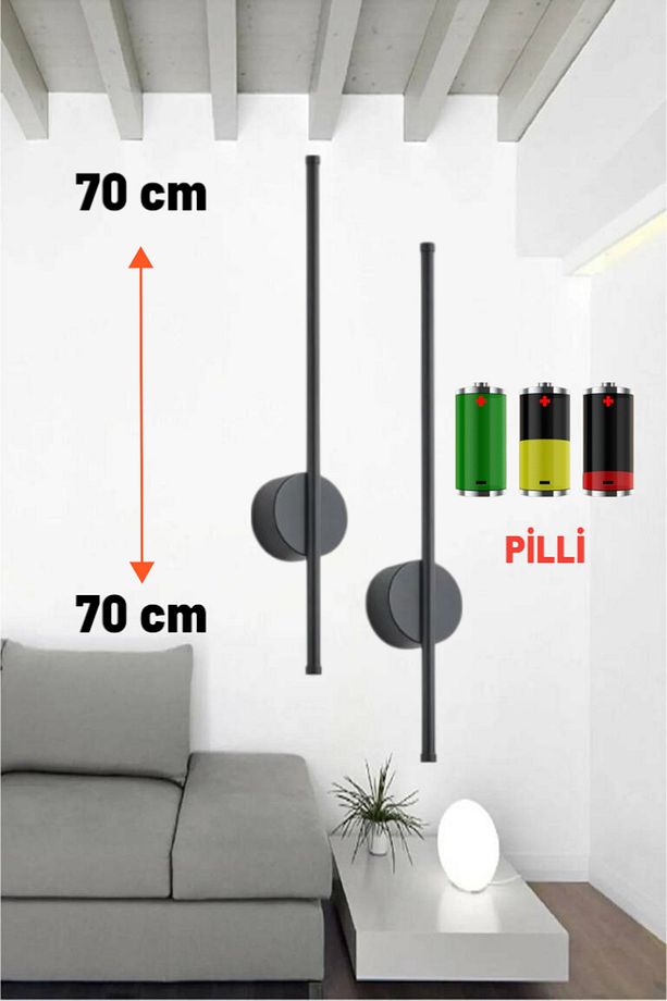 Modern Dekoratif Led Duvar Aplik 70 Cm Siyah 1 Adet (PİLLİ) Günışığı - 1
