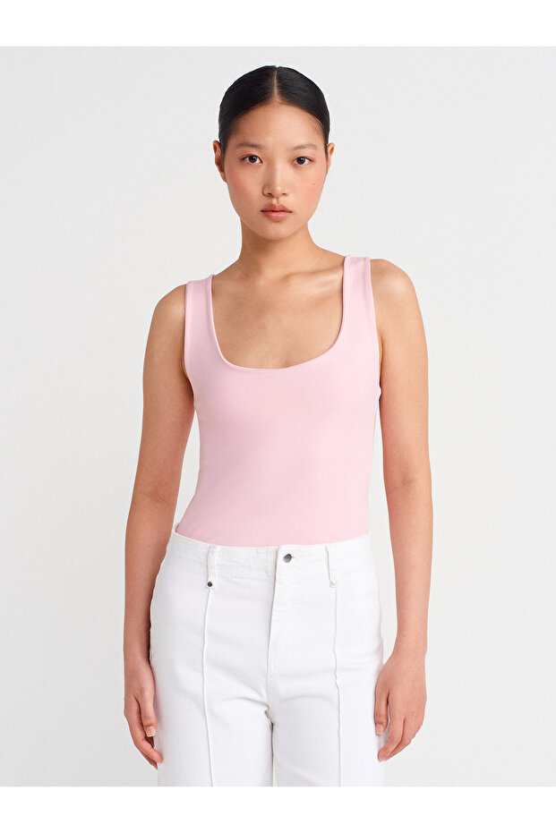 20977 Kalın Askılı Basic Atlet-Toz Pembe - 1