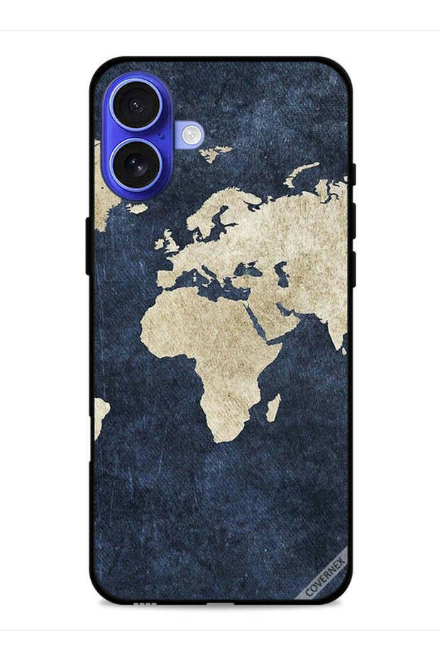 غطاء حماية لجهاز Apple iPhone 16 Plus بنمط خريطة على الجينز